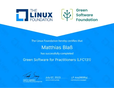 Zertifikat - Green Software for Practitioners für Matthias Blaß