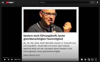 Screenshot von Youtube: Vortrag zum Thema "Raus aus der Führung" beim Meetup "Zukunft&Führung" in Hamburg