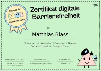 Zertifikat Digitale Barrierefreiheit für Matthias Blaß