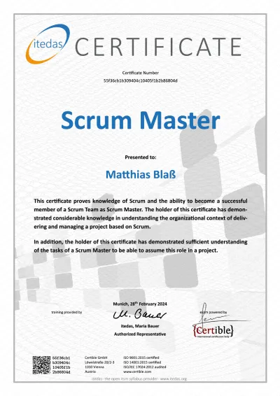 Zertifikat - CSP Scrum Master